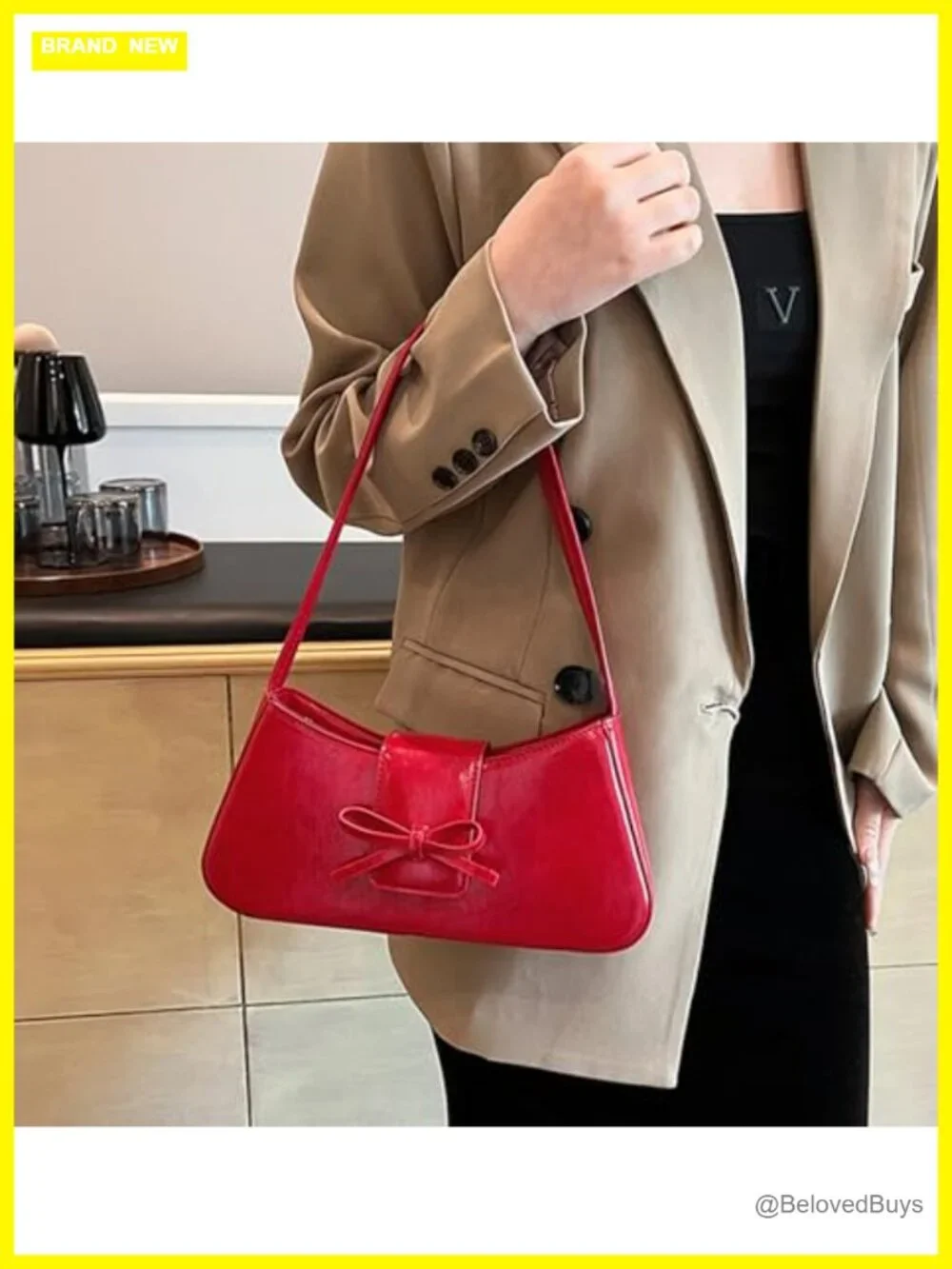 Patent Leather Hobo Bow Purse Y2K Shoulder Bag Faux Leather Clutch